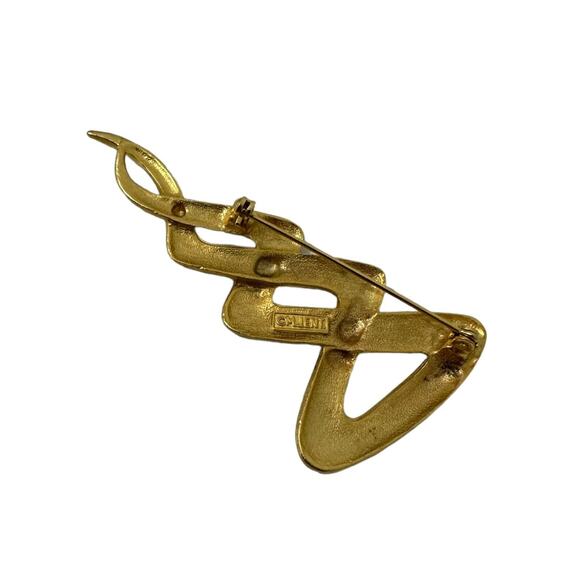 Vintage Art deco M JENT Goldtone Polished Curving Ribbon Pin Brooch Rare - Picture 5 of 5